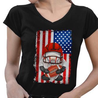 Patriotic Football Gramps American Flag With Funny Gnome Gift Women V-Neck T-Shirt - Monsterry AU