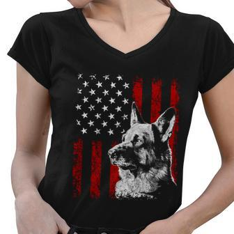Patriotic German Shepherd American Flag Dog Gift V2 Women V-Neck T-Shirt - Monsterry UK