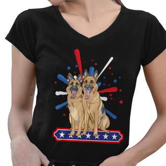 Patriotic German Shepherd American Flag Dog Lover Funny Gift Women V-Neck T-Shirt - Monsterry UK