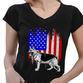 Patriotic German Shepherd American Flag Dog Lover Gift Cute Gift Women V-Neck T-Shirt - Monsterry UK