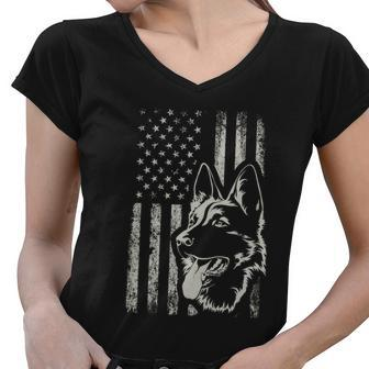 Patriotic German Shepherd American Flag Dog Lover Gift Funny Gift Women V-Neck T-Shirt - Monsterry UK