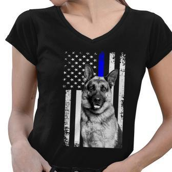 Patriotic German Shepherd Dog American Flag Thin Blue Line Gift Women V-Neck T-Shirt - Monsterry AU