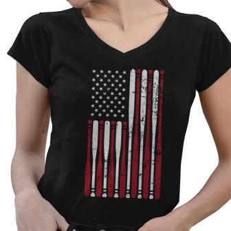 Patriotic Us American Baseball Bats And Stars Stripes Flag Great Gift Women V-Neck T-Shirt - Monsterry AU