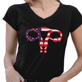 Patriotic Uterus American Flag Womens Rights 1973 Pro Roe Women V-Neck T-Shirt - Monsterry DE