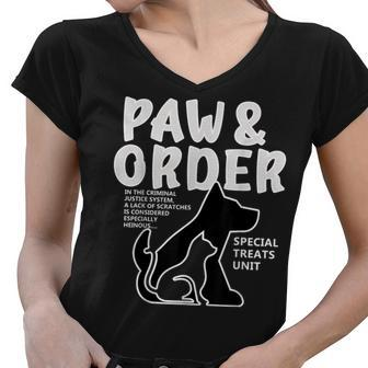 Paw And Order Special Feline Unit Pets Training Dog And Cat Women V-Neck T-Shirt - Seseable