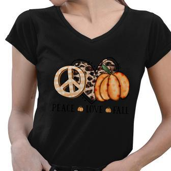 Peace Love Fall Thanksgiving Quote Women V-Neck T-Shirt - Monsterry
