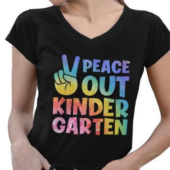 Peace Out Kindergarten Grade 2022 Happy Last Day Of School Gift Women V-Neck T-Shirt - Monsterry