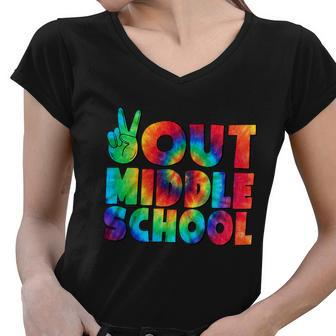 Peace Out Middle School Graduation Happy Last Day Of School Gift Women V-Neck T-Shirt - Monsterry