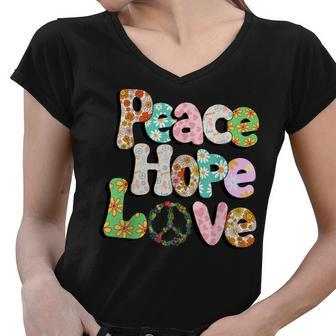 Peace Sign Love 60S 70S Tie Dye Hippie Halloween Costume V3 Women V-Neck T-Shirt - Seseable