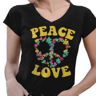Peace Sign Love 60S 70S Tie Dye Hippie Halloween Costume V7 Women V-Neck T-Shirt - Seseable