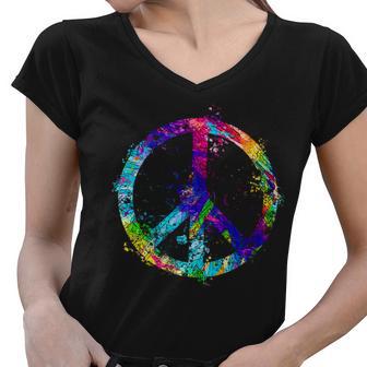 Peace Sign Paint Splatter Tshirt Women V-Neck T-Shirt - Monsterry UK