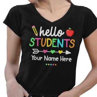 Personalized Teacher Shirt Back To School Hello Students Women V-Neck T-Shirt - Seseable