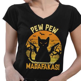 Pew Pew Madafakas Cats Halloween Quote Women V-Neck T-Shirt - Monsterry