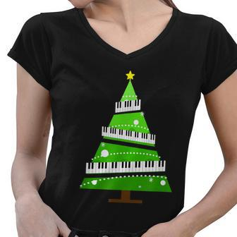 Piano Teacher Design Christmas Tree Graphic Design Printed Casual Daily Basic Women V-Neck T-Shirt - Thegiftio UK
