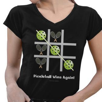 Pickleball Tic Tac Toe Tennis Women V-Neck T-Shirt - Monsterry