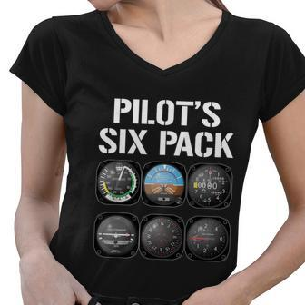 Pilots Six Pack Gift Funny Pilot Aviation Flying Gift Women V-Neck T-Shirt - Monsterry AU