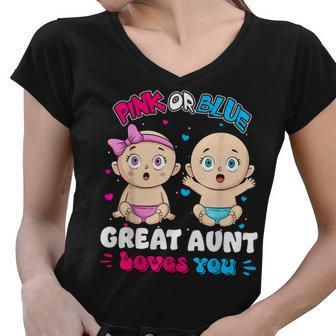 Pink Or Blue Baby Great Aunt Loves You Baby Shower Gender Re Women V-Neck T-Shirt - Thegiftio UK