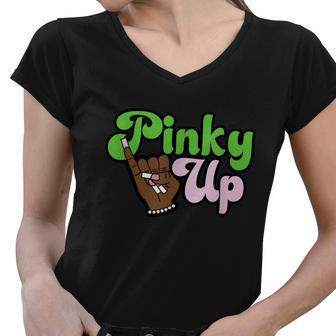 Pinky Up Aka Inspired Greek Sorority Tshirt Women V-Neck T-Shirt - Monsterry
