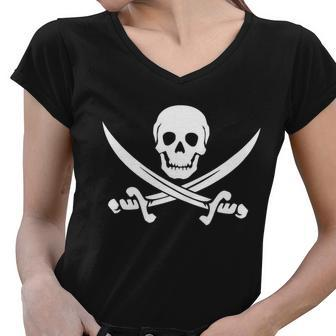 Pirate Skull & Cross Swords Tshirt Women V-Neck T-Shirt - Monsterry DE