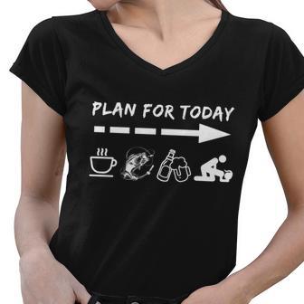 Plan For Today Coffee Fishing Beer Sex Tshirt Women V-Neck T-Shirt - Monsterry