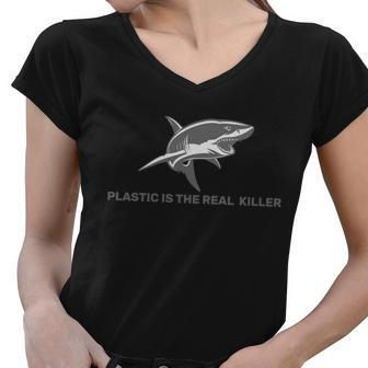 Plastic Is The Real Killer Graphic Design Printed Casual Daily Basic Women V-Neck T-Shirt - Thegiftio UK