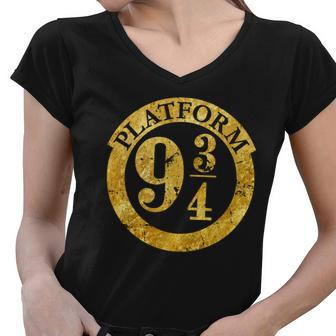 Platform 9 34 Golden Logo Women V-Neck T-Shirt - Monsterry AU