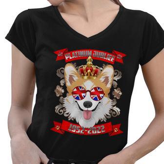 Platinum Jubilee 1952 2022 Queen Corgi Women V-Neck T-Shirt - Monsterry DE