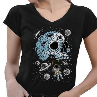 Playing Swing On Skull Planet Tshirt Women V-Neck T-Shirt - Monsterry UK