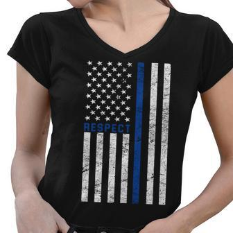 Police American Flag Respect The Blue Women V-Neck T-Shirt - Monsterry UK