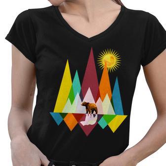 Polygon Wilderness Bear Tshirt Women V-Neck T-Shirt - Monsterry