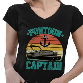 Pontoon Captain Funny Boaters Or Boat Driving Lovers Gift Graphic Design Printed Casual Daily Basic Women V-Neck T-Shirt - Thegiftio UK