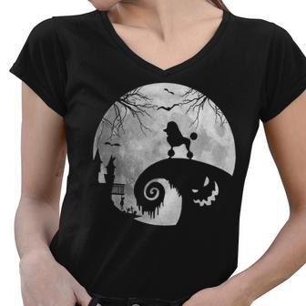 Poodle Dog And Moon Halloween Costume Dog Lover Funny Gifts Women V-Neck T-Shirt - Thegiftio UK
