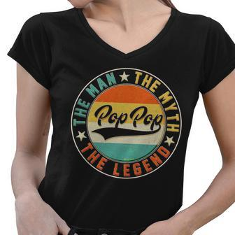Pop Pop Vintage The Man Myth Legend Emblem Women V-Neck T-Shirt - Monsterry