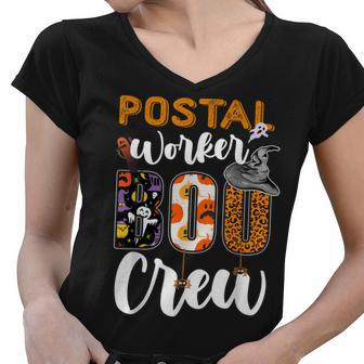 Postal Worker Boo Crew Funny Halloween Technician Matching Women V-Neck T-Shirt - Seseable