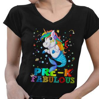 Pre K Fabulous Mermaid Unicorn Women V-Neck T-Shirt - Monsterry