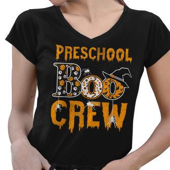 Preschool Teacher Boo Crew Halloween Preschool Teacher Women V-Neck T-Shirt - Seseable