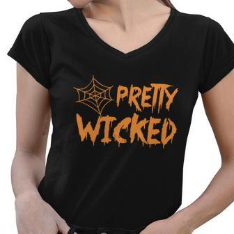 Pretty Wicked Halloween Quote V2 Women V-Neck T-Shirt - Monsterry