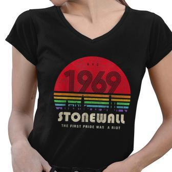 Pride 50Th Anniversary Stonewall 1969 Was A Riot Lgbtq Women V-Neck T-Shirt - Monsterry UK