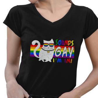 Pride Month Cat Sounds Gay I Am In Lgbt Women V-Neck T-Shirt - Monsterry DE