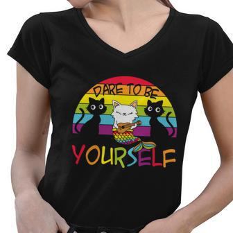 Pride Month Dare To Be Yourself Lgbt Women V-Neck T-Shirt - Monsterry