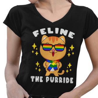 Pride Month Feline The Purride Lgbt Gay Women V-Neck T-Shirt - Monsterry UK