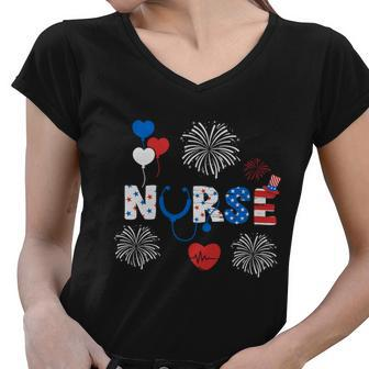 Pride Nurse Usa Flag Stethoscope 4Th Of July Plus Size Graphic Shirt For Women Women V-Neck T-Shirt - Monsterry DE
