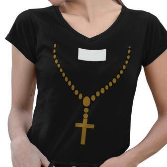 Priest Costume Cross Religion Women V-Neck T-Shirt - Monsterry DE
