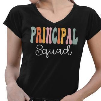 Principal Squad Retro Groovy Women Happy First Day Of School Women V-Neck T-Shirt - Thegiftio UK