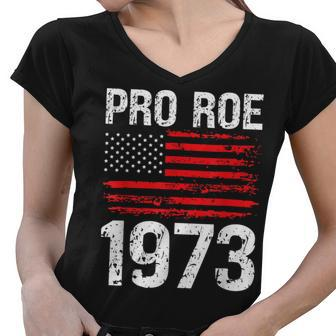 Pro Roe 1973 Reproductive Rights America Usa Flag Distressed Women V-Neck T-Shirt - Seseable