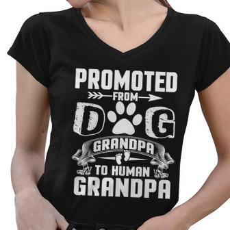Promoted From Dog Grandpa To Human Grandpa Tshirt Women V-Neck T-Shirt - Monsterry DE