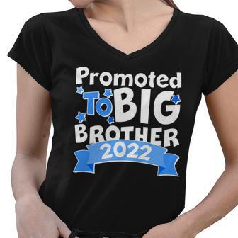 Promoted To Big Brother 2022 Blue Banner Women V-Neck T-Shirt - Monsterry UK