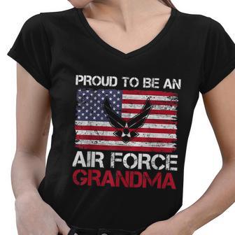 Proud Air Force Grandma Funny American Flag Women V-Neck T-Shirt - Monsterry