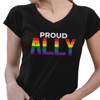 Proud Ally Lgbt Gay Pride Lesbian Bisexual Ally Quote V2 Women V-Neck T-Shirt - Monsterry UK