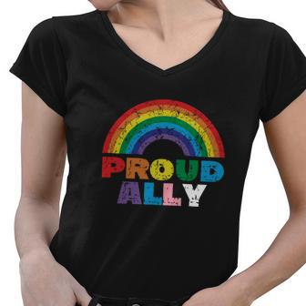 Proud Ally Lgbt Rainbow Gay Pride Month Tshirt Women V-Neck T-Shirt - Monsterry AU